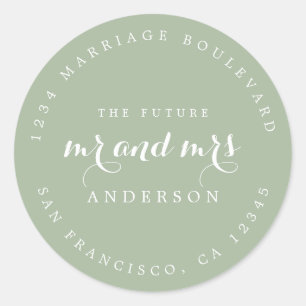 Chic Script Future Mr Mrs Wedding Return Address   Classic Round Sticker