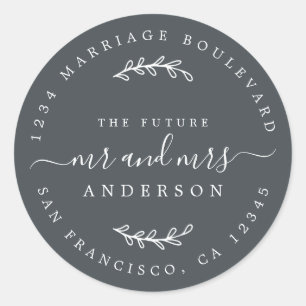 Chic Script Future Mr Mrs Wedding Return Address Classic Round Sticker