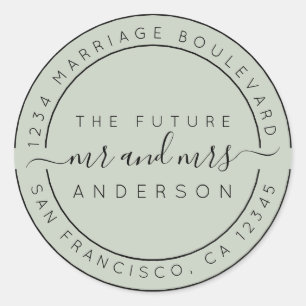 Chic Script Future Mr Mrs Wedding Return Address Classic Round Sticker