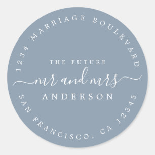Chic Script Future Mr Mrs Wedding Return Address Classic Round Sticker
