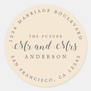 Chic Script Future Mr Mrs Wedding Return Address Classic Round Sticker