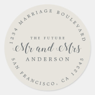 Chic Script Future Mr Mrs Wedding Return Address Classic Round Sticker
