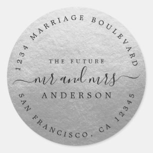 Chic Script Future Mr Mrs Wedding Return Address Classic Round Sticker