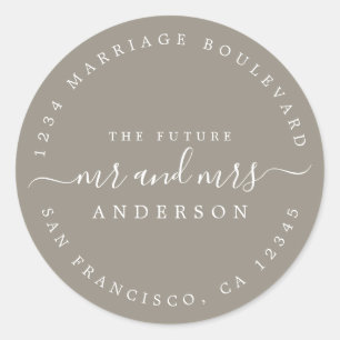 Chic Script Future Mr Mrs Wedding Return Address Classic Round Sticker