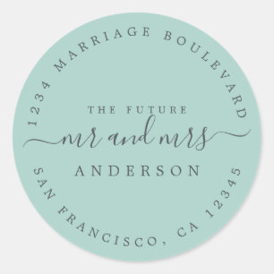 Chic Script Future Mr Mrs Wedding Return Address Classic Round Sticker