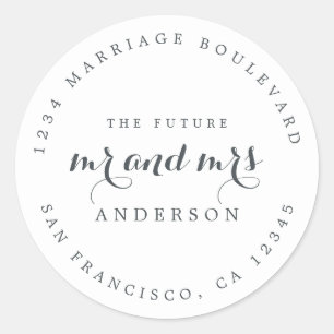 Chic Script Future Mr Mrs Wedding Return Address Classic Round Sticker
