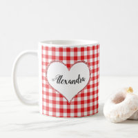 Chic Script Girly Red White Gingham Custom Name