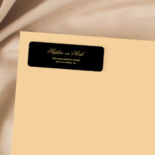 Chic script gold black wedding return address