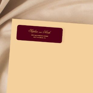 Chic script gold burgundy wedding return address