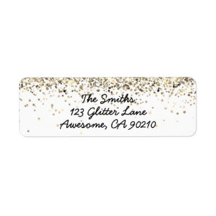 Chic Script Gold Glitter Wedding Return Address