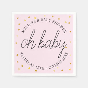 Chic script gold heart baby girl shower oh baby napkin