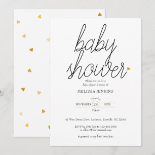 Chic Script Gold Hearts Baby Shower / Sprinkle Invitation