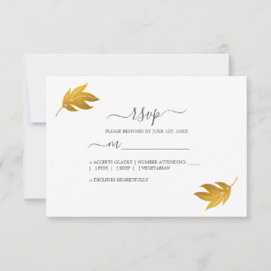 Chic Script Gold Leaf Simple Wedding RSVP Card