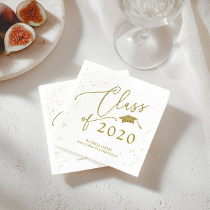 Chic Script Grad Announcement Gold Glitter Napkin