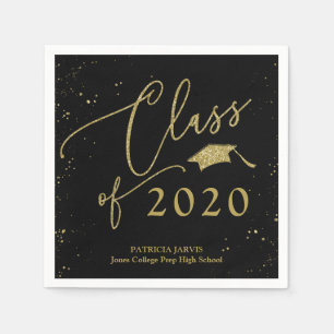 Chic Script Grad Announcement Gold Glitter Napkin
