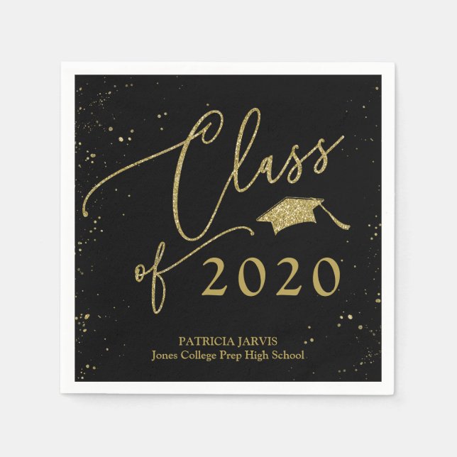 Chic Script Grad Announcement Gold Glitter Napkin (Front)
