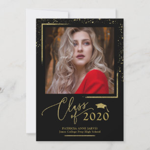 Chic Script Graduation Announcement Gold Glitter