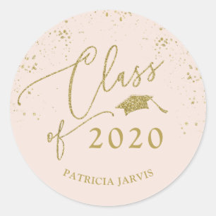 Chic Script Graduation Festive Gold Glitter Classic Round Sticker