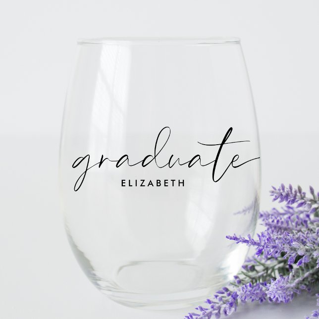 Chic Script Graduation Stemless Wine Glass (Creator Uploaded)