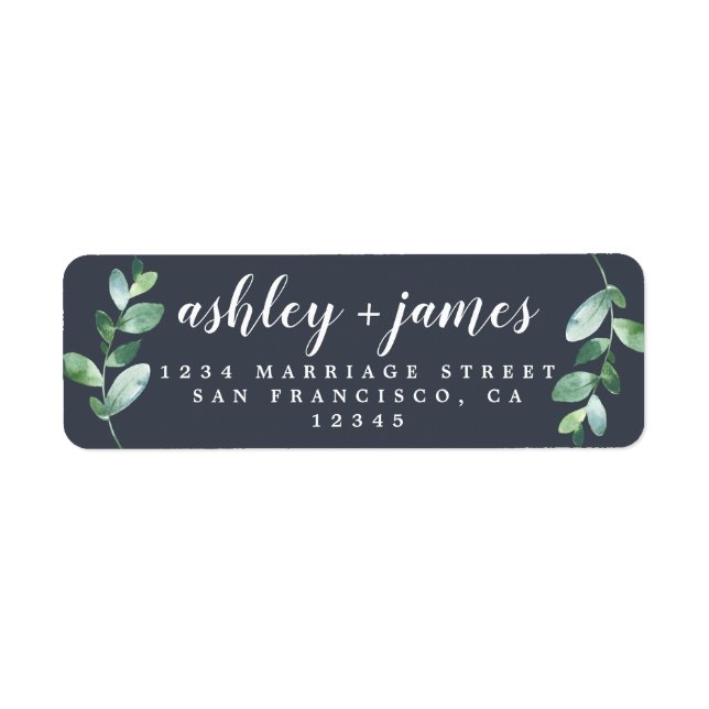 Chic Script Green Foliage Wedding Return Address  (Front)