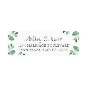 Chic Script Green Foliage Wedding Return Address