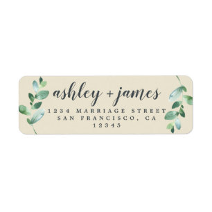 Chic Script Green Foliage Wedding Return Address  