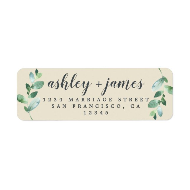 Chic Script Green Foliage Wedding Return Address   (Front)