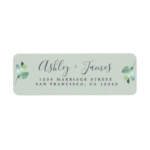 Chic Script Green Foliage Wedding Return Address