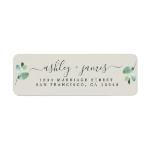 Chic Script Green Foliage Wedding Return Address