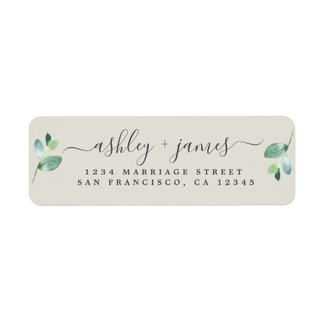 Chic Script Green Foliage Wedding Return Address (Front)