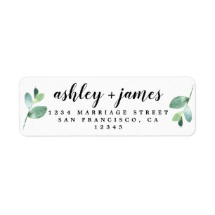 Chic Script Green Foliage Wedding Return Address