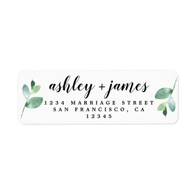 Chic Script Green Foliage Wedding Return Address (Front)