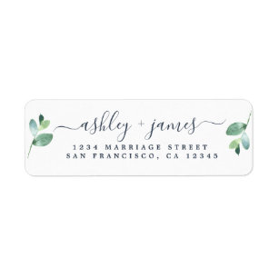 Chic Script Green Foliage Wedding Return Address