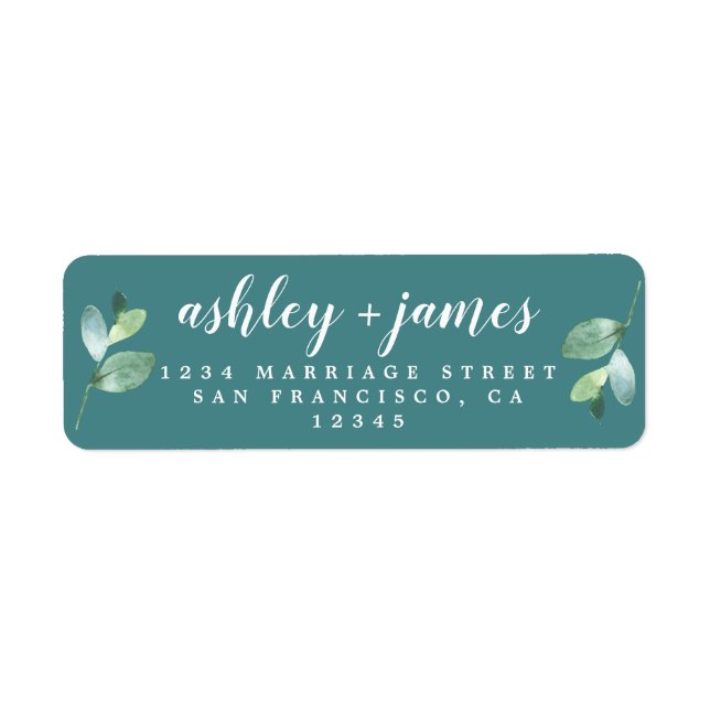Chic Script Green Foliage Wedding Return Address (Front)