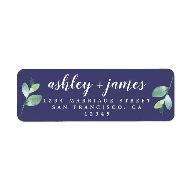 Chic Script Green Foliage Wedding Return Address (Front)