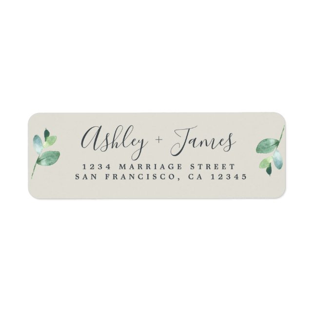 Chic Script Green Foliage Wedding Return Address (Front)