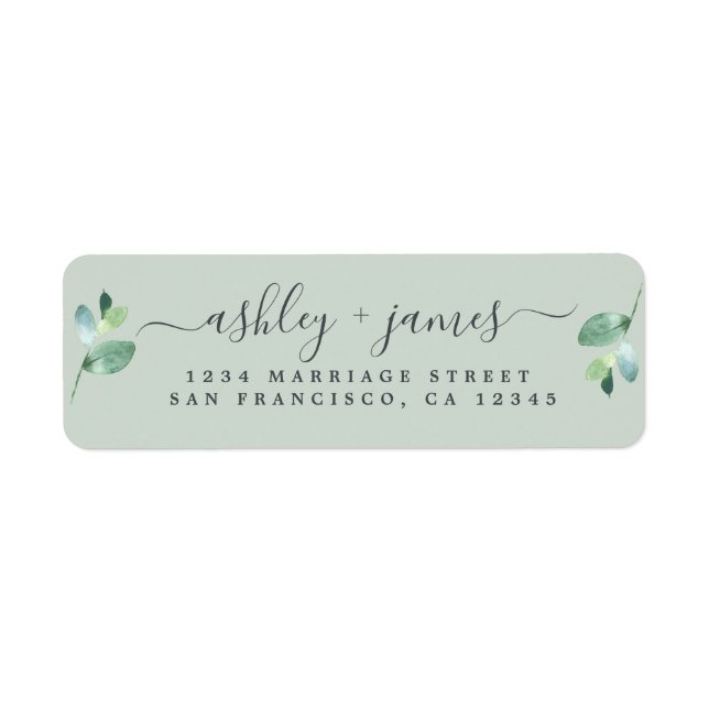 Chic Script Green Foliage Wedding Return Address L (Front)