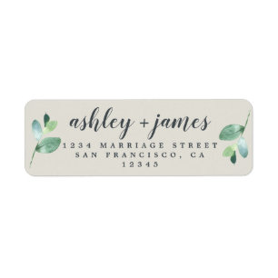 Chic Script Green Foliage Wedding Return Address L