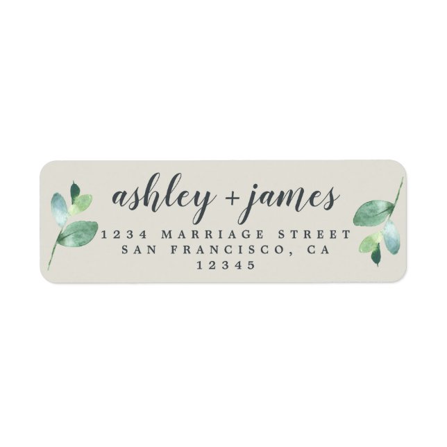 Chic Script Green Foliage Wedding Return Address L (Front)