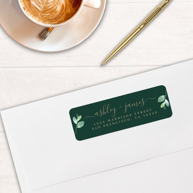 Chic Script Green Foliage Wedding Return Address L (Creator Uploaded)