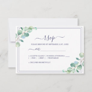 Chic Script Green Foliage Wedding RSVP Card