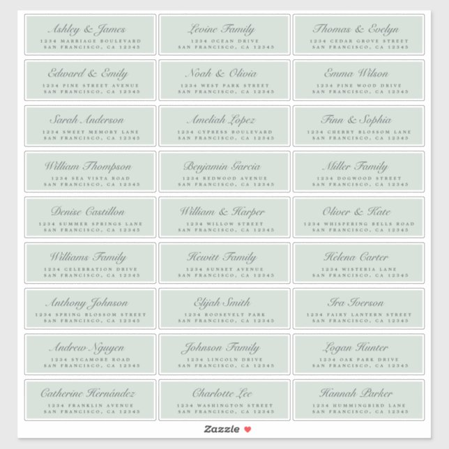 Chic Script Green Wedding Guest Address Labels (Sheet)