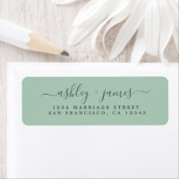 Chic Script Green Wedding Return Address