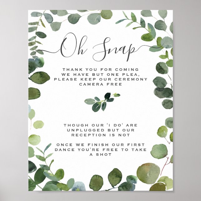 Chic Script Greenery Eucalyptus Unplugged Wedding Poster (Front)