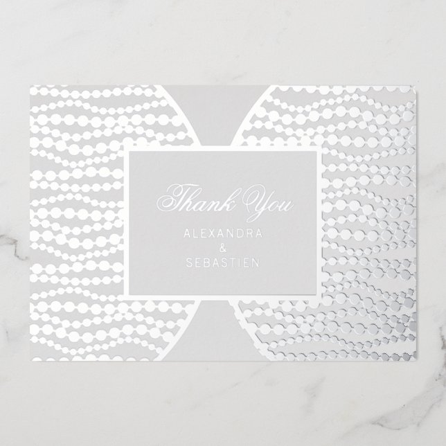 Chic Script Grey Pearl Silver Foil Thank You Card (Front)