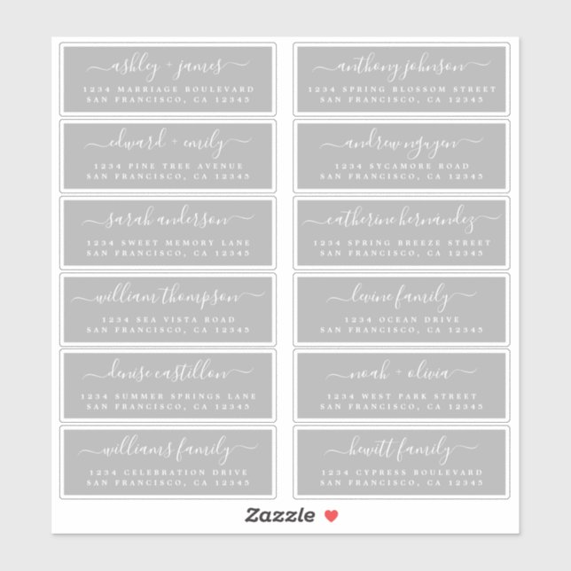 Chic Script Grey Wedding Guest Address Labels (Sheet)