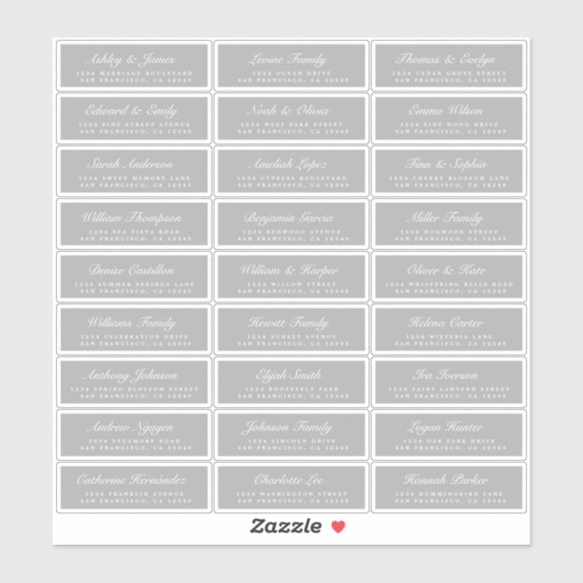 Chic Script Grey Wedding Guest Address Labels (Sheet)