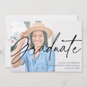  Chic Script H Photo Graduation Party Green Invitation