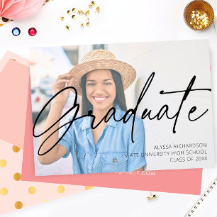  Chic Script H Photo Graduation Party Pink Invitation