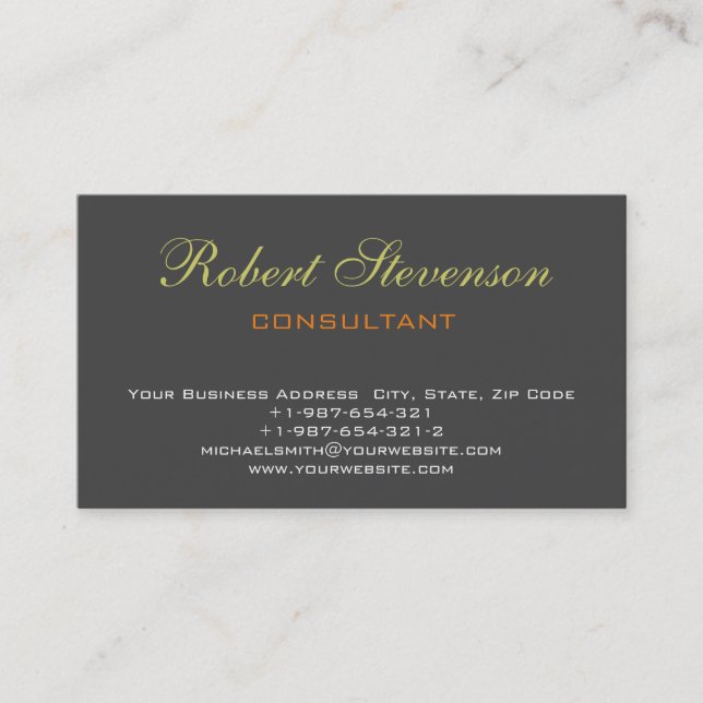 Chic Script Handwriting Grey Unique Business Card (Front)